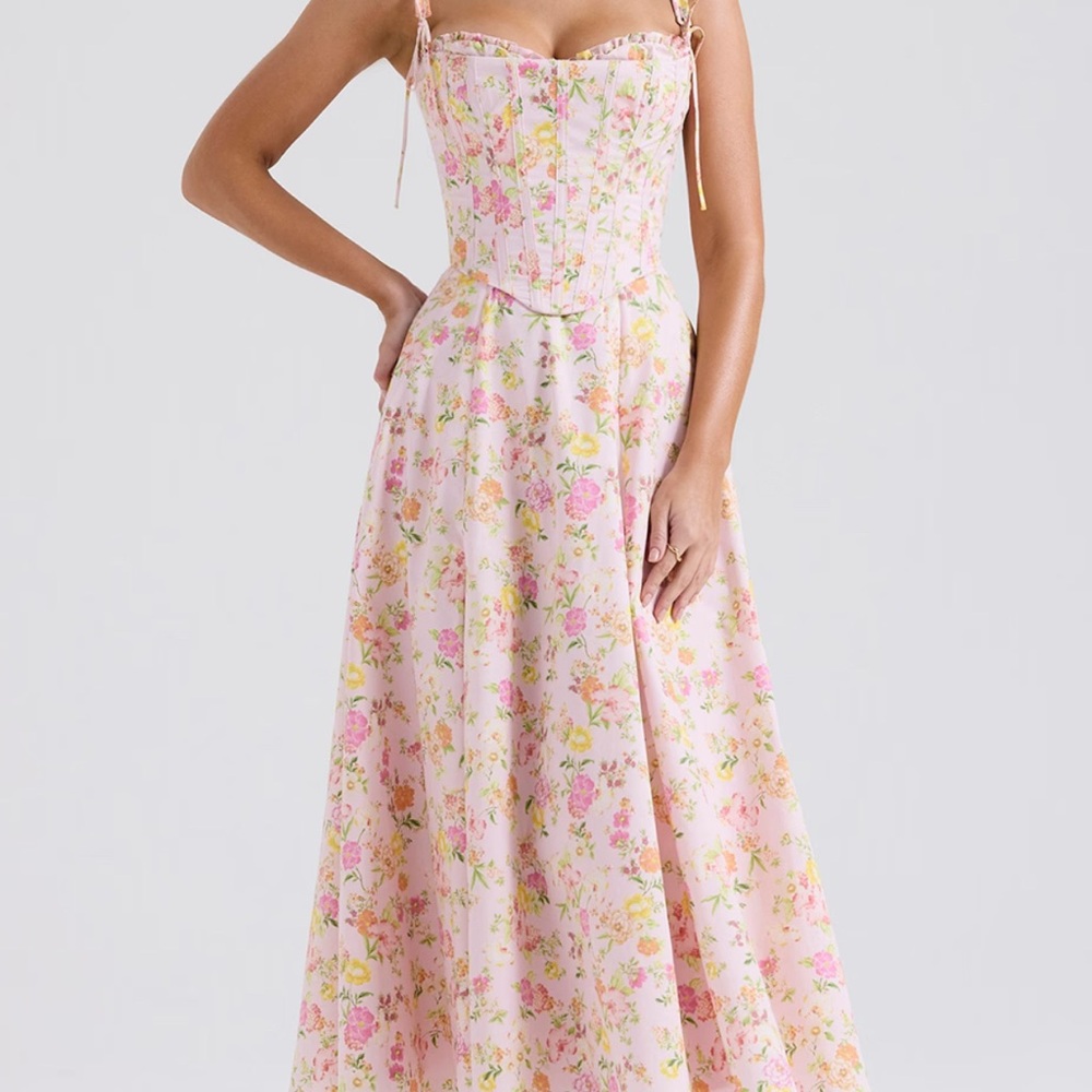 House of CB Pink and Orange Sleeveless Midi Dress for Wedding Guest